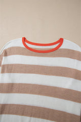 Apricot Colorblock Striped Round Neck Drop Shoulder Sweater Sweaters JT's Designer Fashion