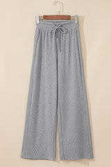 Gray Waffle Knit Drawstring High Waist Wide Leg Pants Pants & Culotte JT's Designer Fashion