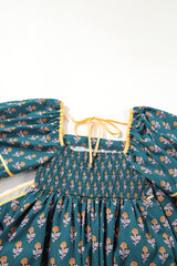 Skobeloff Floral Contrast Trim Square Neck Puff Sleeve Dress Floral Dresses JT's Designer Fashion
