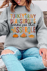 Gray Thanksgiving Slogan Pumpkin Turkey Pie Graphic Sweatshirt Gray 50%Polyester+50%Cotton Graphic Sweatshirts JT's Designer Fashion