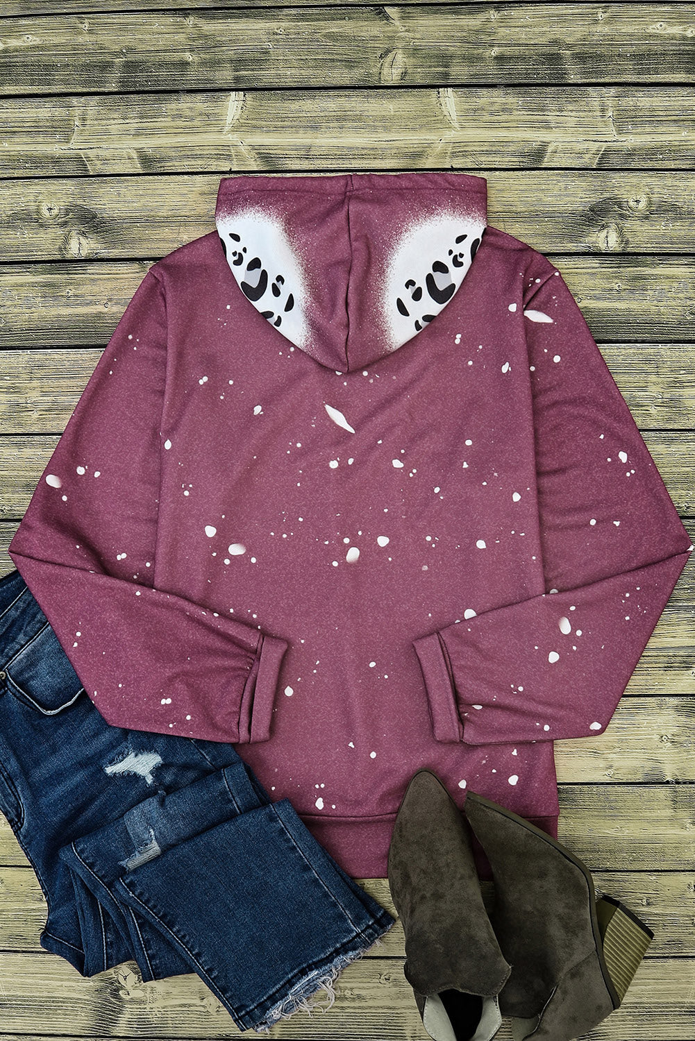 Leopard Tie Dye Print Kangaroo Pocket Pullover Hoodie Sweatshirts & Hoodies JT's Designer Fashion