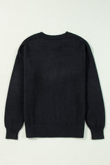 Black Boo Knitted Pattern Ribbed Edge Drop Shoulder Sweater Sweaters JT's Designer Fashion