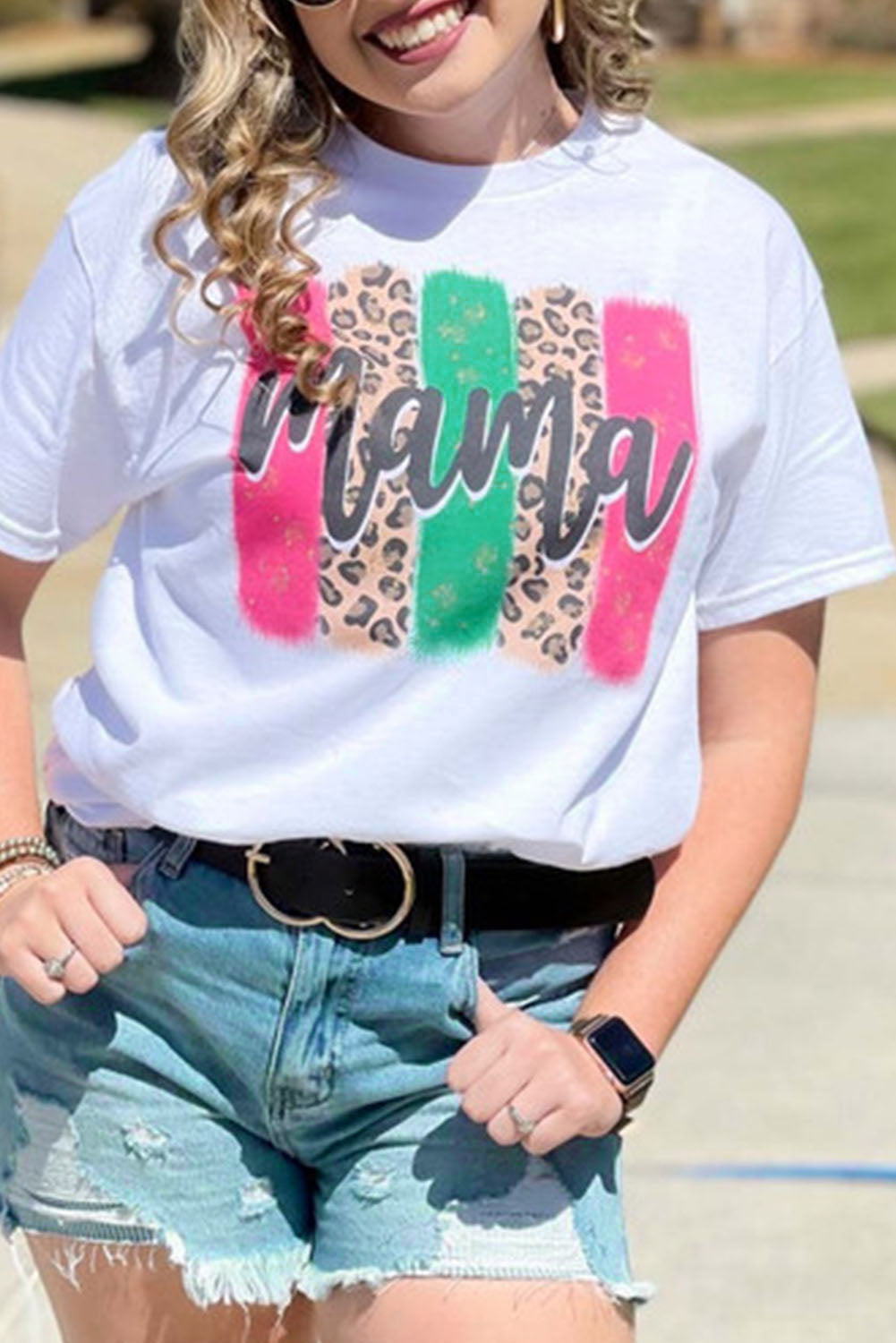 White Mama Leopard Brush Stroke Graphic T Shirt Graphic Tees JT's Designer Fashion