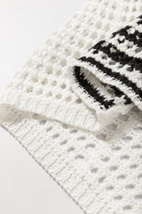 White Stripe Contrast Striped Crochet Puff Sleeve Sweater Sweaters JT's Designer Fashion