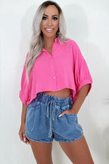 Ashleigh Blue Drawstring High Waist Casual Denim Shorts with Pockets Denim Shorts JT's Designer Fashion