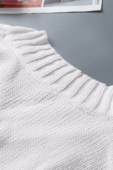White V neck Drop Shoulder Knitted Sweater Sweaters & Cardigans JT's Designer Fashion