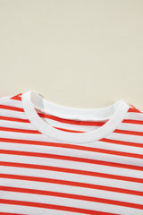 Orange Stripe Drop Shoulder Crew Neck Loose Sweatshirt Sweatshirts & Hoodies JT's Designer Fashion