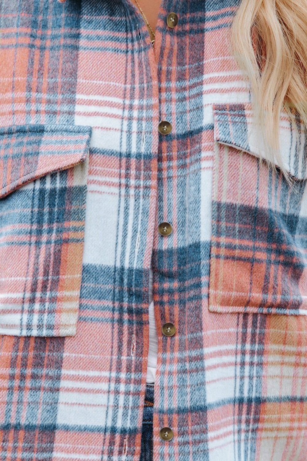Pink Plaid Flap Pockets Shacket Plaid Shackets JT's Designer Fashion