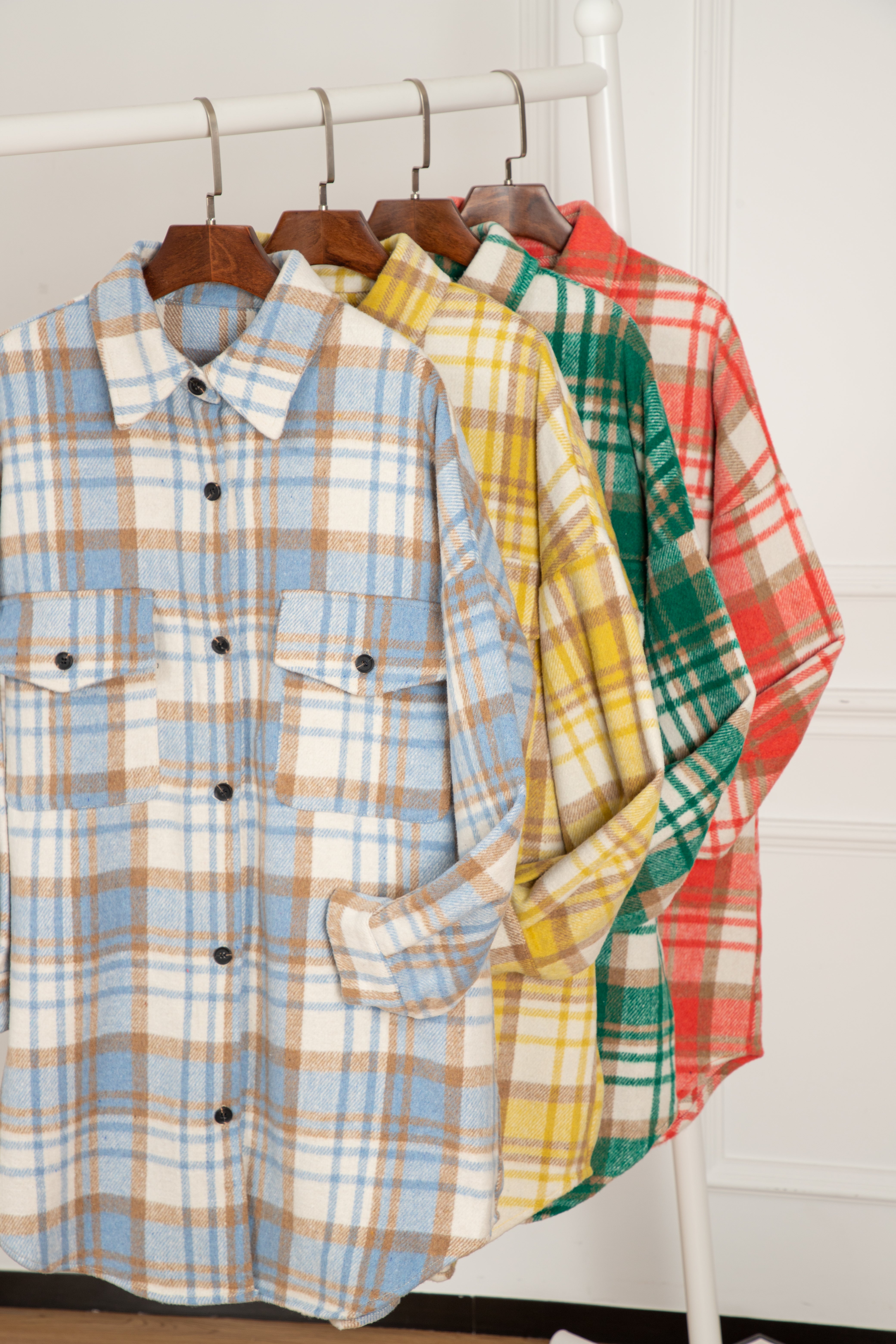 Yellow Plaid Flap Pocket Long Sleeve Shacket Plaid Shackets JT's Designer Fashion