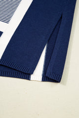 Blue Stripe Color Block Patchwork Dolman Oversize Tunic Sweater Sweaters JT's Designer Fashion