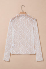 White Sheer Floral Lace Long Sleeve Slim Fit Top Long Sleeve Tops JT's Designer Fashion