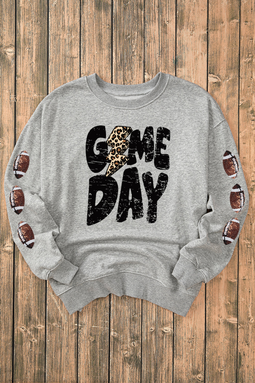 Gray GAME DAY Sequin Rugby Football Drop Shoulder Sweatshirt Graphic Sweatshirts JT's Designer Fashion