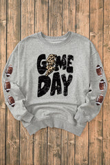 Gray GAME DAY Sequin Rugby Football Drop Shoulder Sweatshirt Graphic Sweatshirts JT's Designer Fashion