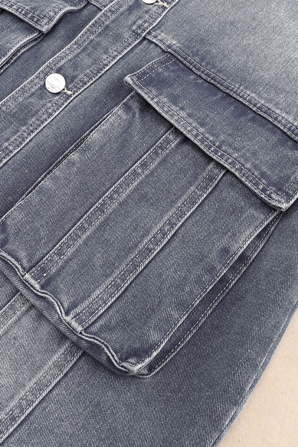 Gray Chest Pockets Drop Shoulder Loose Denim Jacket Denim Jackets JT's Designer Fashion