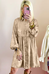 Apricot Metallic Sheen Puff Sleeve Button Up Mini Shirt Dress Mini Dresses JT's Designer Fashion