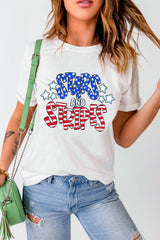 White Stars and Stripes Round Neck Graphic T Shirt Graphic Tees JT's Designer Fashion