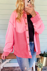 Peach Blossom Two Tone Contrast Waffle Knit Buttoned Loose Shacket Peach Blossom 90%Polyester+7%Acrylic+3%Elastane Jackets JT's Designer Fashion