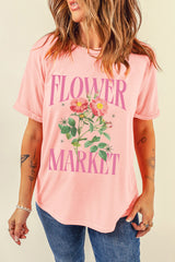 Pink FLOWER MARKET Graphic Crewneck T Shirt Graphic Tees JT's Designer Fashion