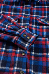 Navy Blue Plaid Flap Pocket Button Up Shacket Plaid Shackets JT's Designer Fashion