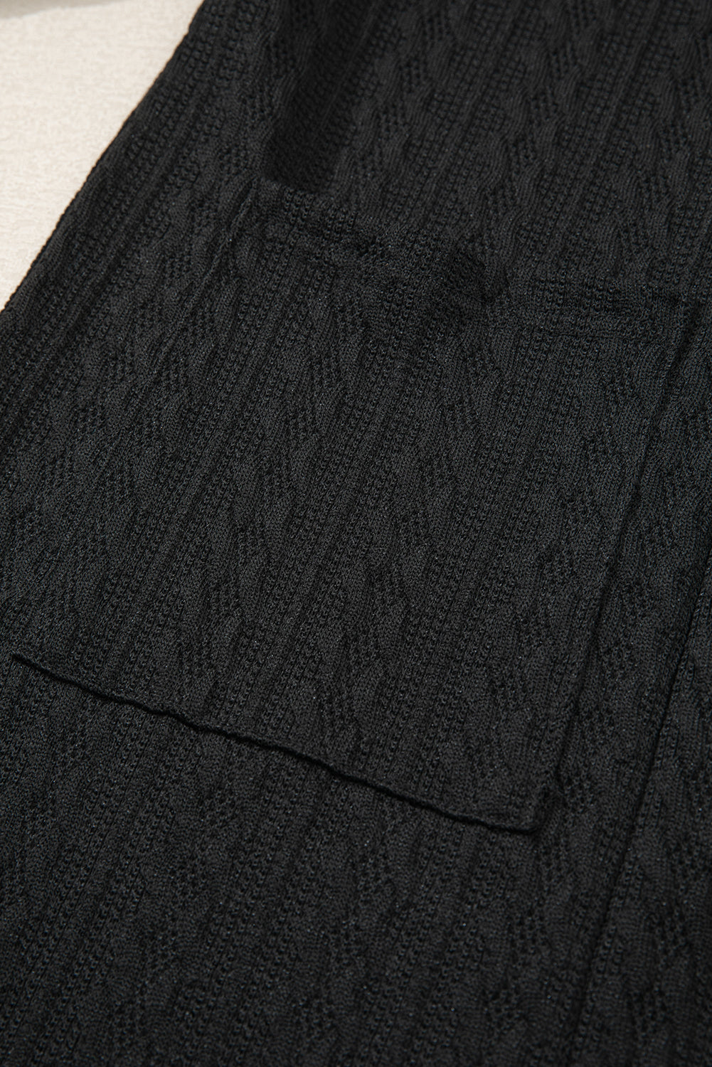 Black Textured Knit Side Pockets Open Front Cardigan Cardigans JT's Designer Fashion