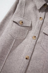 Light Grey Turn Down Collar Flap Pockets Buttoned Shacket Jackets JT's Designer Fashion