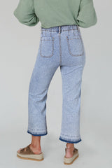 Beau Blue Acid Wash Contrast Edge Pocketed Cropped Jeans Jeans JT's Designer Fashion
