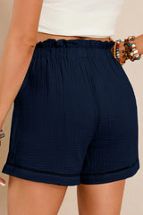 Blue Cotton Gauze Paperbag Shorts Casual Shorts JT's Designer Fashion