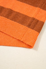 Orange Stripe Color Block High Neck Drop Shoulder Cozy Sweater Sweaters JT's Designer Fashion
