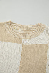 Flaxen Checkered Print Drop Shoulder Sweater Sweaters JT's Designer Fashion