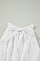 White Lace Sleeveless Knot Hollow Out Back Tied Waist Mini Dress Mini Dresses JT's Designer Fashion