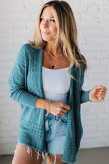 Lapis Mix Pattern Hollowed Knit Open Front Cardigan Cardigans JT's Designer Fashion