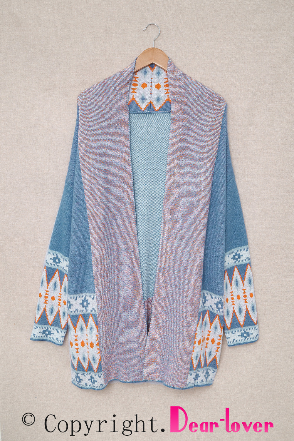 Blue Aztec Print Open Front Knitted Cardigan Sweaters & Cardigans JT's Designer Fashion