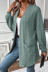 Canton Textured Knit Side Pockets Open Front Cardigan Cardigans JT's Designer Fashion