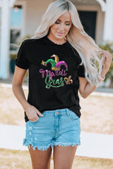 Black Mardi Gras Sequin Pattern Crew Neck T Shirt Graphic Tees JT's Designer Fashion