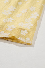Yellow Boho Flower Jacquard Puff Sleeve Square Neck Mini Dress Floral Dresses JT's Designer Fashion