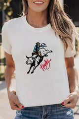 White Cowboy Howdy Embroidered Western Fashion T Shirt Graphic Tees JT's Designer Fashion