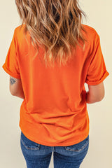 Orange Sequin SPOOKY SEASON Ghost Pattern Halloween T Shirt Graphic Tees JT's Designer Fashion