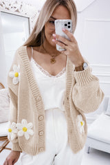 Parchment Elegant Flower Decor Button Front Cardigan Cardigans JT's Designer Fashion