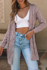 Purple Hollow-out Openwork Knit Cardigan Cardigans JT's Designer Fashion