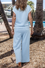 Beau Blue Textured Colorblock Edge Tank Top High Waist Pants Set Pant Sets JT's Designer Fashion