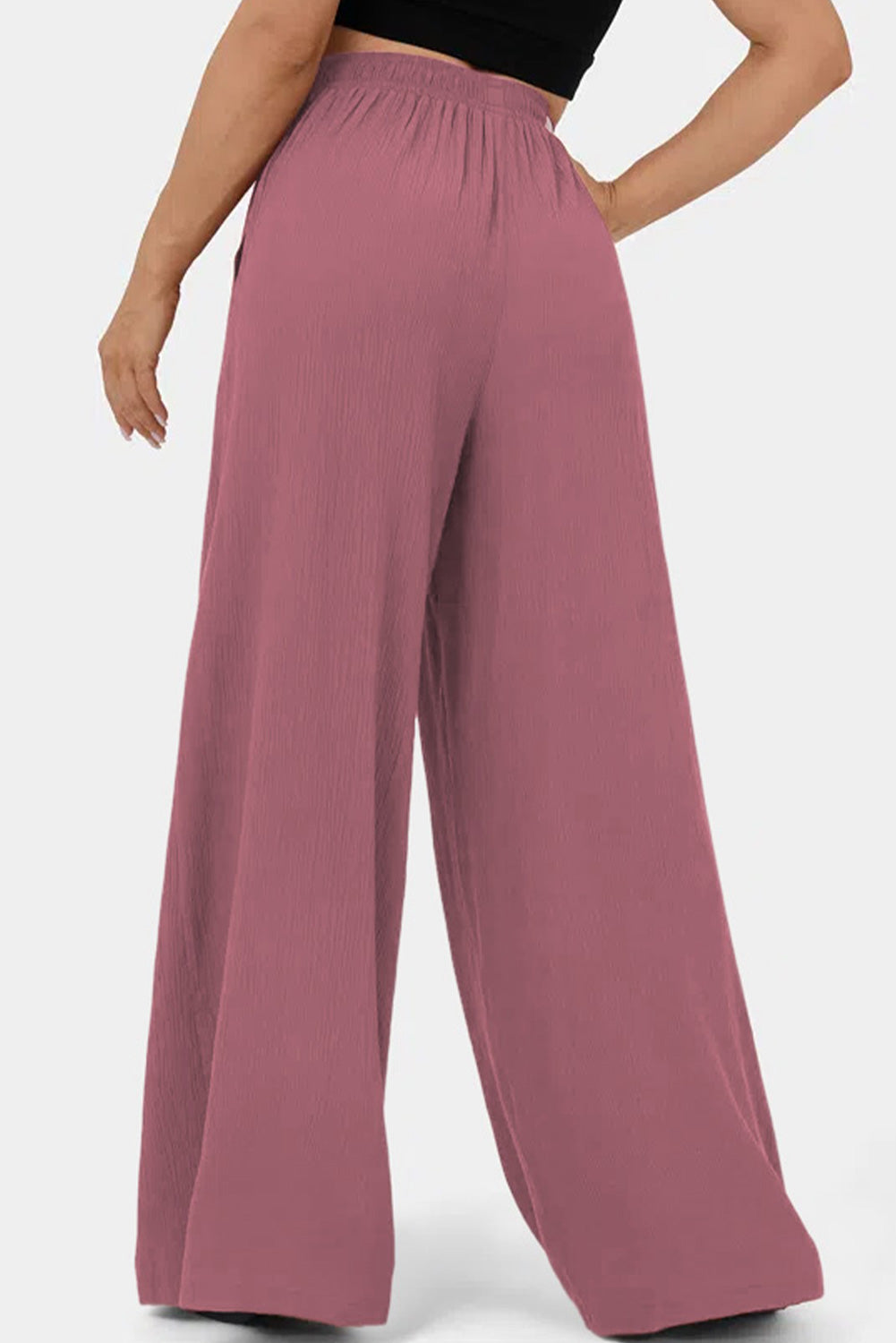 Rose Tan High Waisted Tie Front Side Pocket Wide Leg Flowy Casual Pants Pants & Culotte JT's Designer Fashion