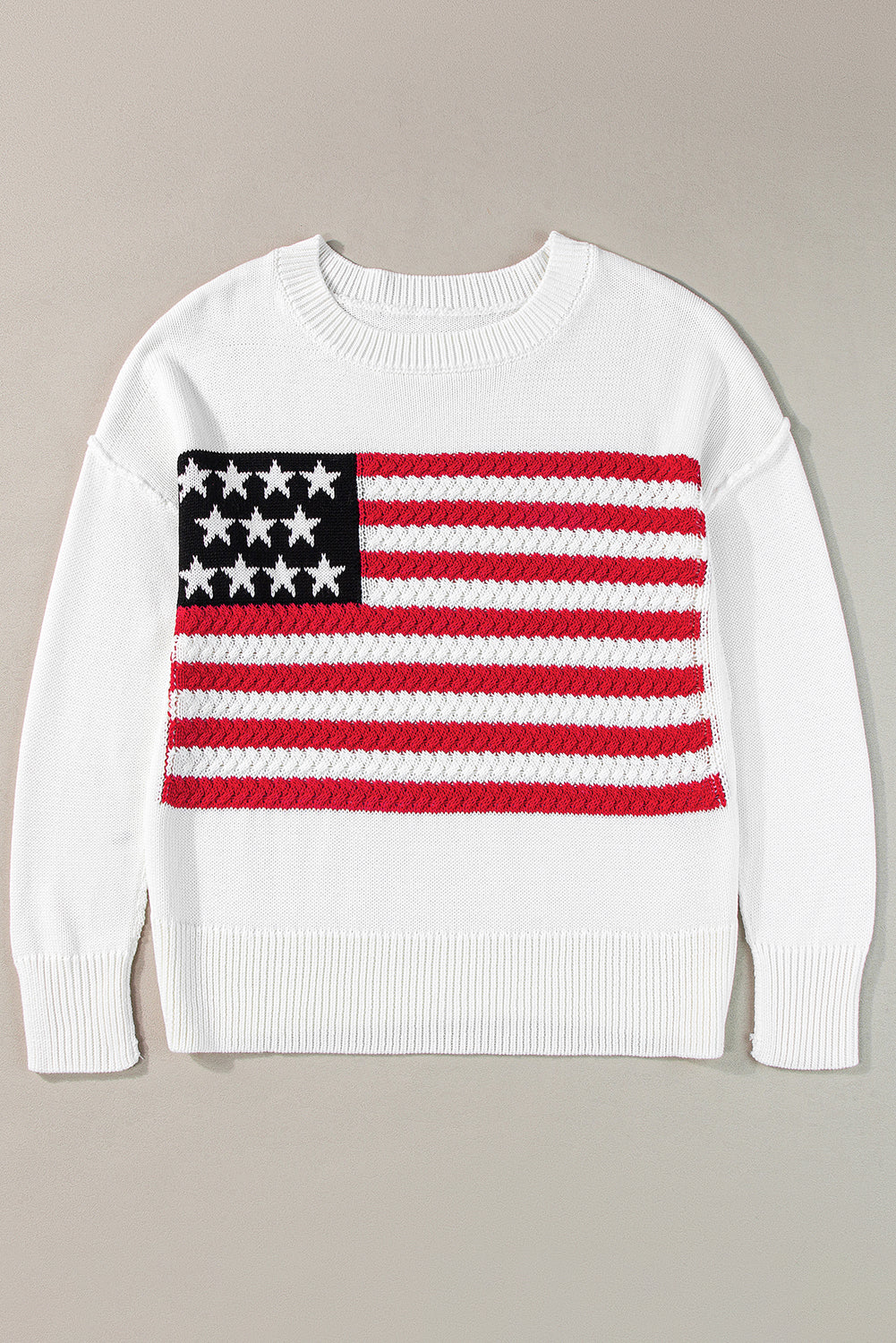 White American Flag Cable Knit Drop Shoulder Sweater Sweaters JT's Designer Fashion