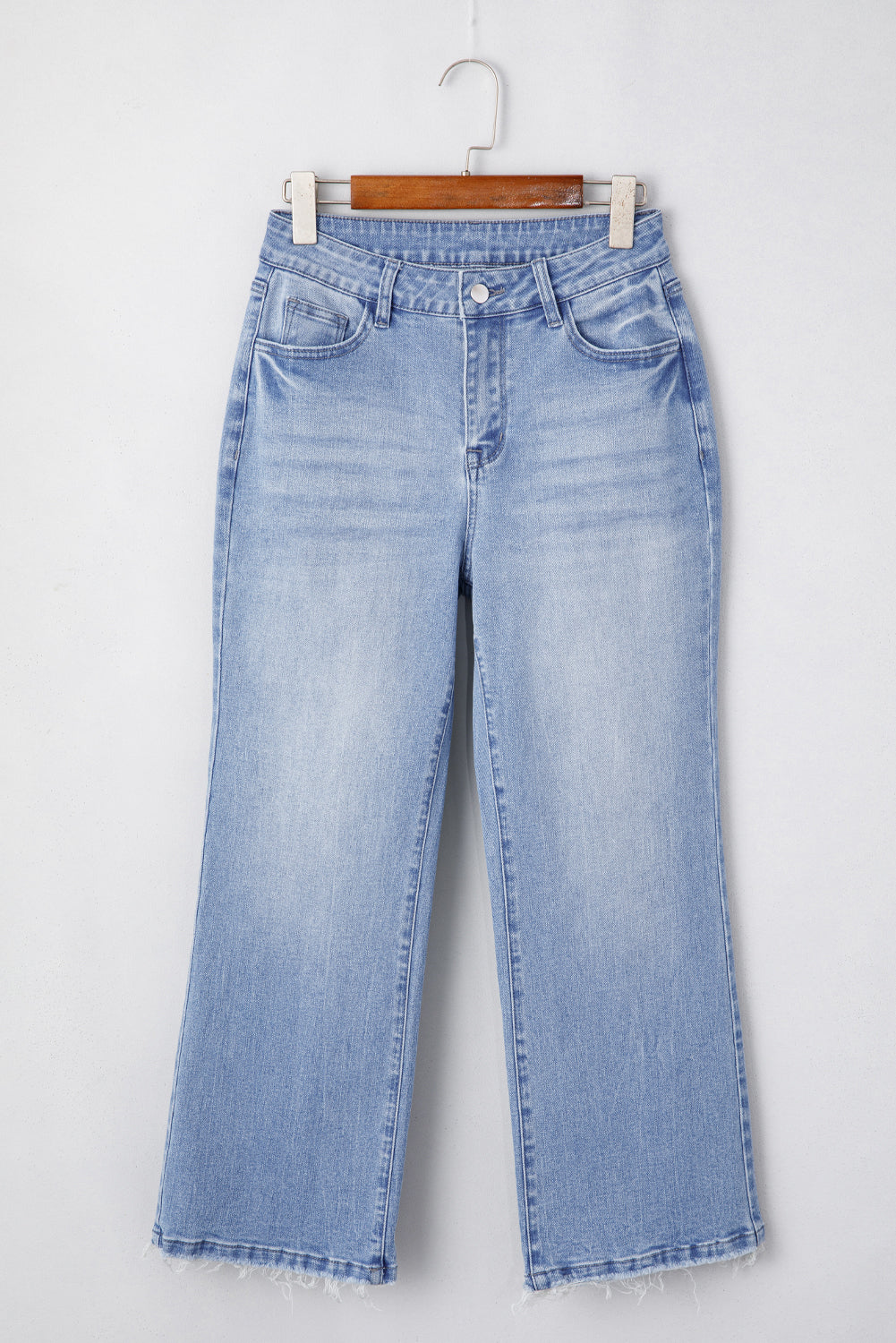 Beau Blue Mineral Wash Raw Hem High Waist Flared Jeans Jeans JT's Designer Fashion