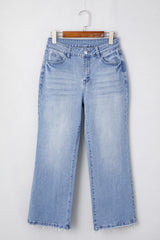 Beau Blue Mineral Wash Raw Hem High Waist Flared Jeans Jeans JT's Designer Fashion