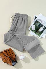 Light Grey Solid Color Fleece Lined Drawstring Waist Casual Pants Pants & Culotte JT's Designer Fashion