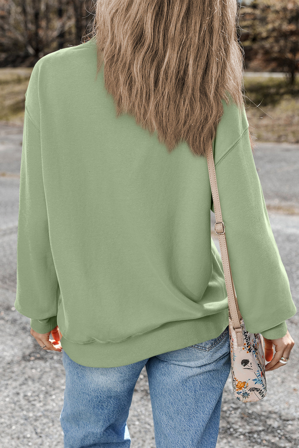 Smoke Green Plain Drop Shoulder Crewneck Pullover Sweatshirt Sweatshirts & Hoodies JT's Designer Fashion