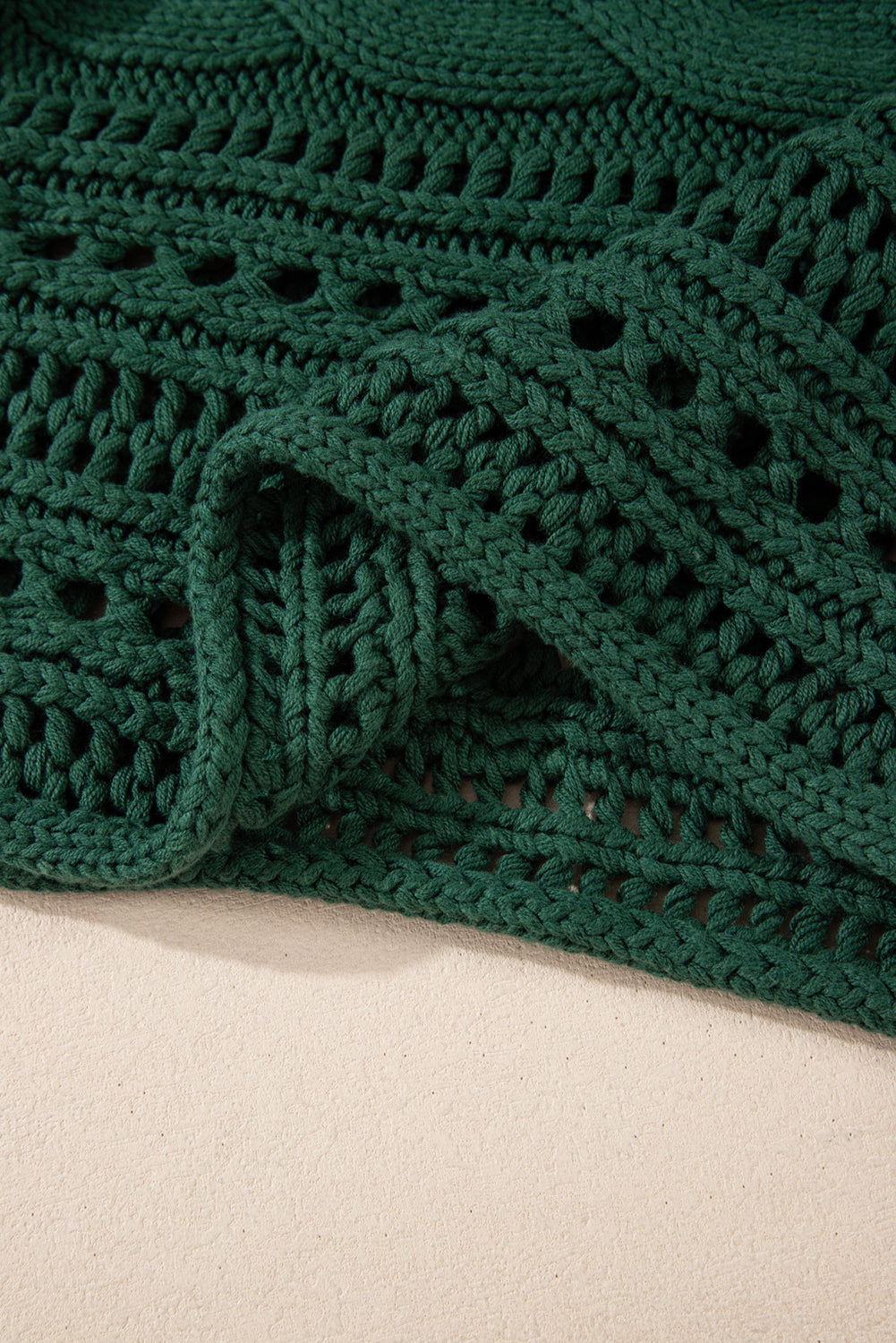 Blackish Green Hollow-out Cable Knit Cropped Sweater Sweaters JT's Designer Fashion