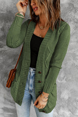 Green Front Pocket and Buttons Closure Cardigan Sweaters & Cardigans JT's Designer Fashion