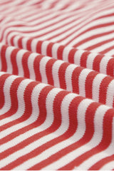 Fiery Red Contrast Trimmed Striped Drop Shoulder Sweater Sweaters JT's Designer Fashion