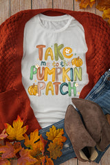 White Take Me To The Pumpkin Patch Cotton Blend T Shirt Graphic Tees JT's Designer Fashion